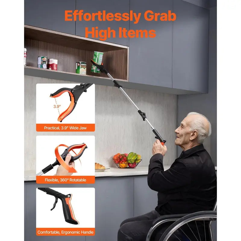 43" Extra Long Grabber Reacher Tool, Grabbers for Seniors Grab it Reaching Tool w/Anti-Drop Cord, Lightweight Trash Grabber Pickup Tool 360°Rotating Jaw +Magnets, Heavy Duty Foldable Grabber