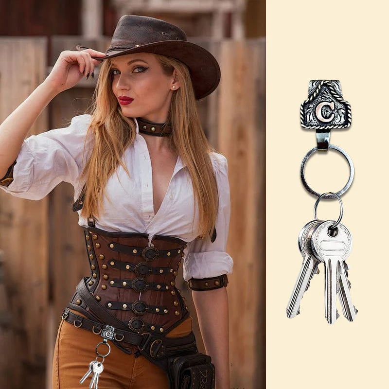 Handmade Cow Tag Belt Key Holder with Custom Initial.