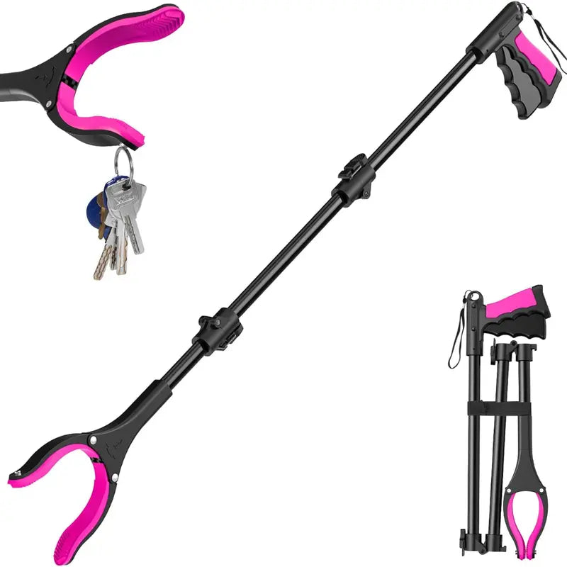 43" Extra Long Grabber Reacher Tool, Grabbers for Seniors Grab it Reaching Tool w/Anti-Drop Cord, Lightweight Trash Grabber Pickup Tool 360°Rotating Jaw +Magnets, Heavy Duty Foldable Grabber