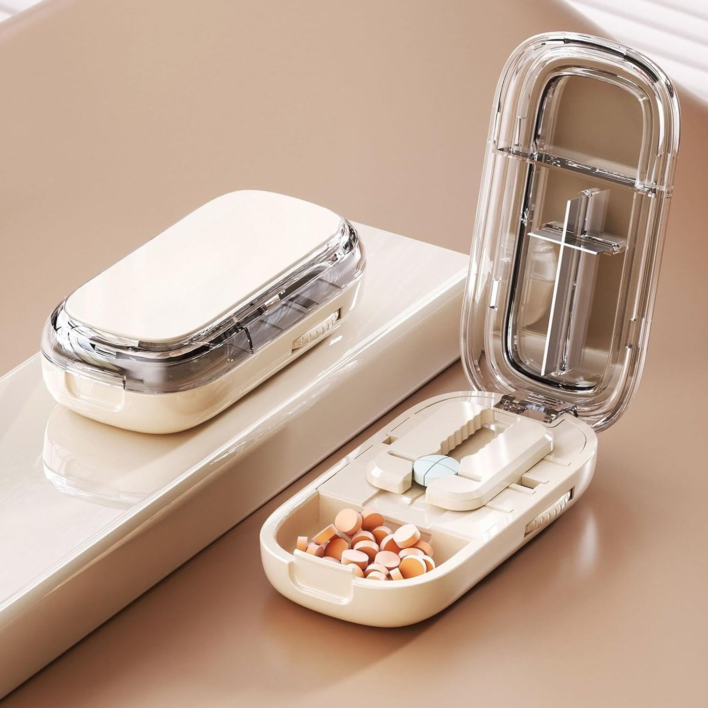 Japanese-Designed Adjustable Pill Splitter Box - Medicine Cutter for 1/4, 1/2 Doses | Portable Tablet Organizer(Fits Multiple Pill Sizes)