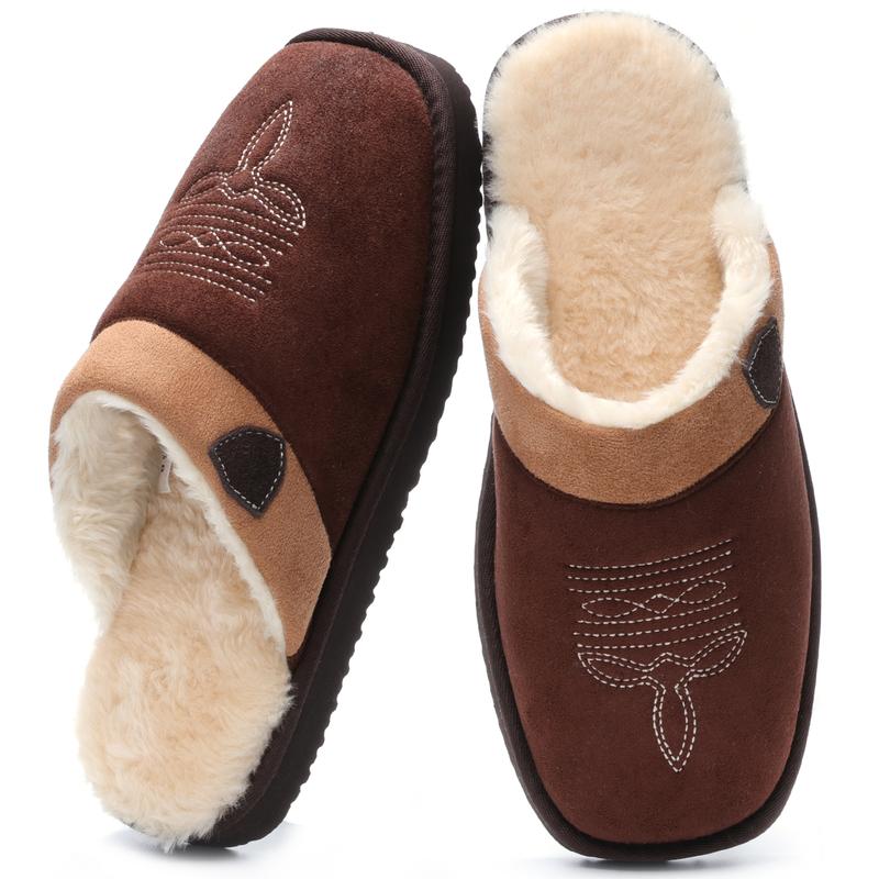 Cowboy Boot Slippers for Mens, Western House Slippers Indoor and Outdoor Square Toe