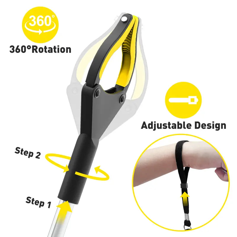 43" Extra Long Grabber Reacher Tool, Grabbers for Seniors Grab it Reaching Tool w/Anti-Drop Cord, Lightweight Trash Grabber Pickup Tool 360°Rotating Jaw +Magnets, Heavy Duty Foldable Grabber