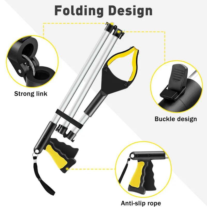 43" Extra Long Grabber Reacher Tool, Grabbers for Seniors Grab it Reaching Tool w/Anti-Drop Cord, Lightweight Trash Grabber Pickup Tool 360°Rotating Jaw +Magnets, Heavy Duty Foldable Grabber