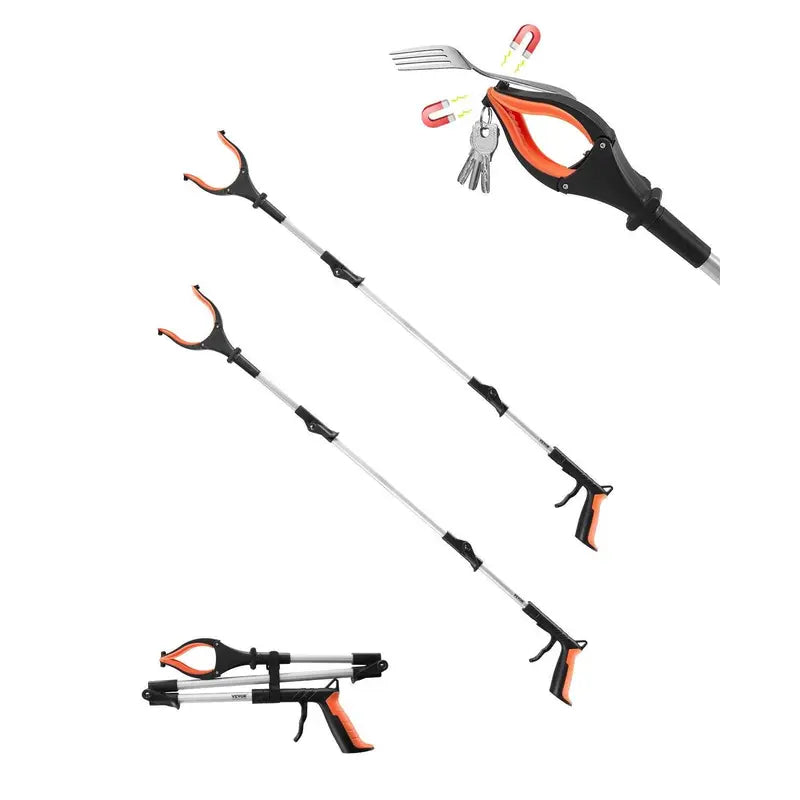 43" Extra Long Grabber Reacher Tool, Grabbers for Seniors Grab it Reaching Tool w/Anti-Drop Cord, Lightweight Trash Grabber Pickup Tool 360°Rotating Jaw +Magnets, Heavy Duty Foldable Grabber