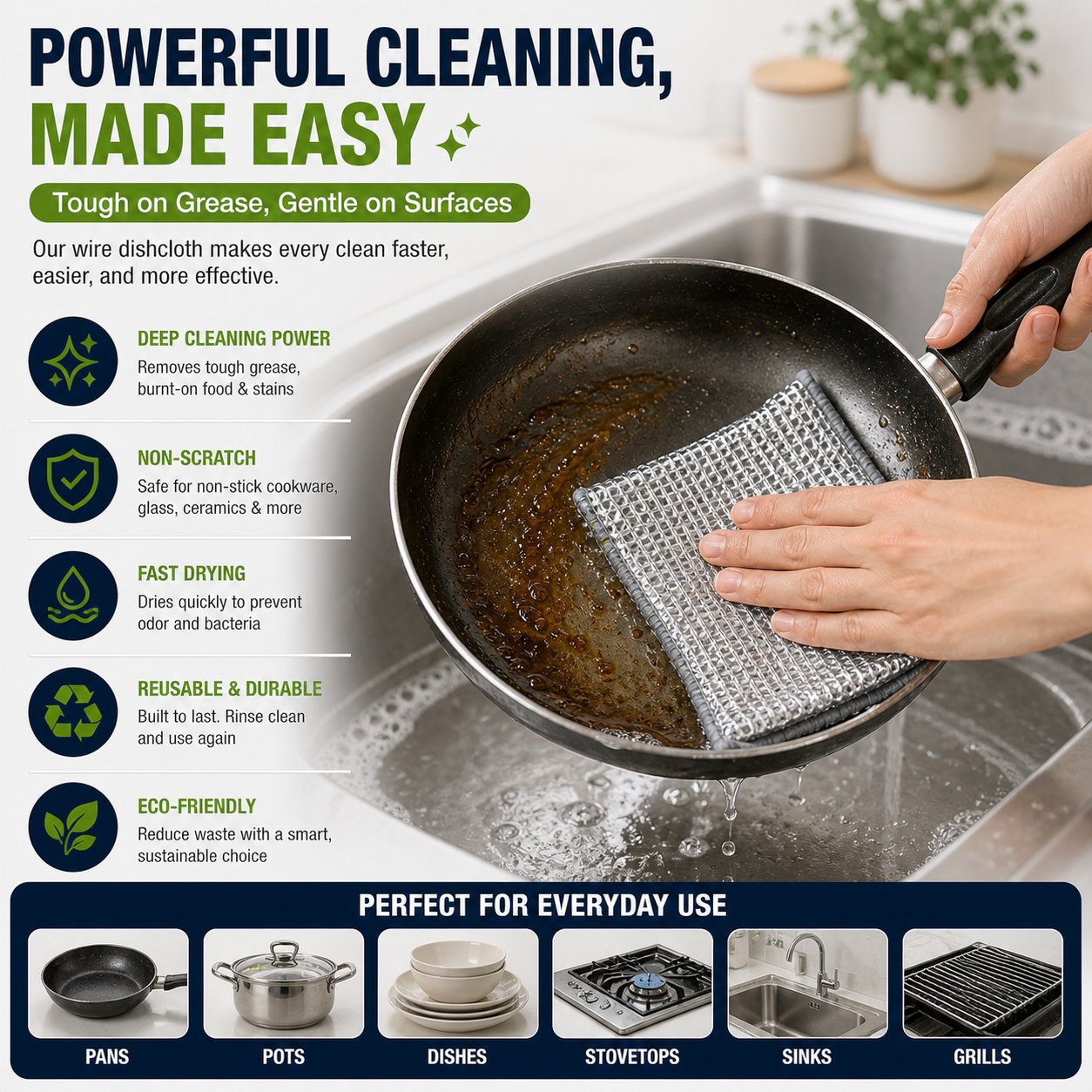 🧽10-Pack Reusable Non-Scratch Wire Dishcloths for Kitchen Cleaning