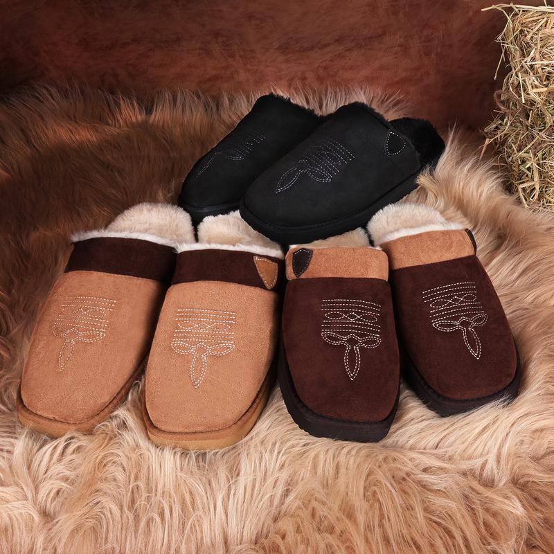 Cowboy Boot Slippers for Mens, Western House Slippers Indoor and Outdoor Square Toe