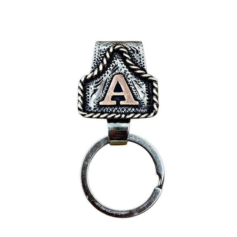 Handmade Cow Tag Belt Key Holder with Custom Initial.