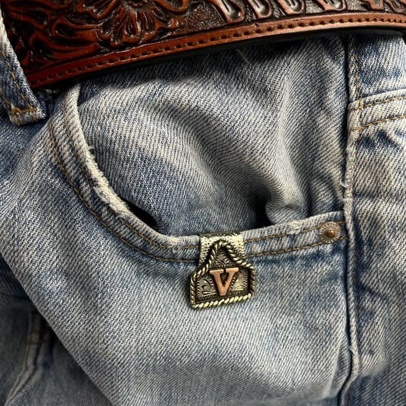 Handmade Cow Tag Belt Key Holder with Custom Initial.