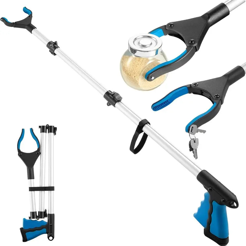 43" Extra Long Grabber Reacher Tool, Grabbers for Seniors Grab it Reaching Tool w/Anti-Drop Cord, Lightweight Trash Grabber Pickup Tool 360°Rotating Jaw +Magnets, Heavy Duty Foldable Grabber