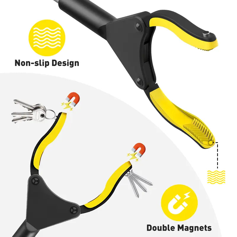 43" Extra Long Grabber Reacher Tool, Grabbers for Seniors Grab it Reaching Tool w/Anti-Drop Cord, Lightweight Trash Grabber Pickup Tool 360°Rotating Jaw +Magnets, Heavy Duty Foldable Grabber