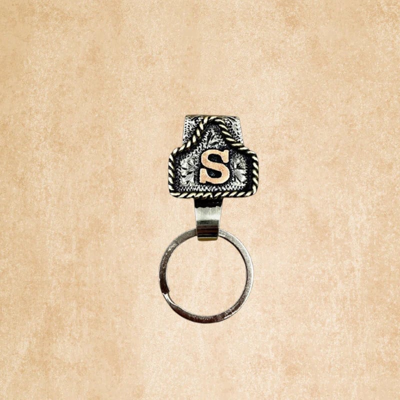 Handmade Cow Tag Belt Key Holder with Custom Initial.