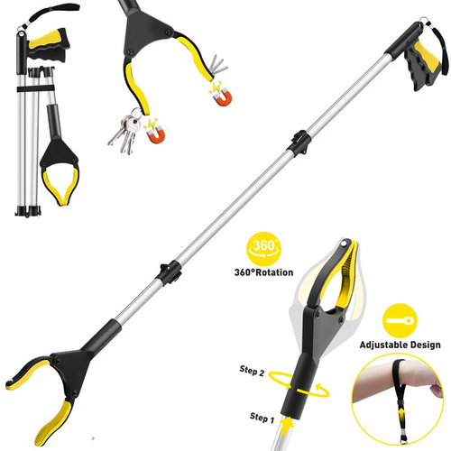 43" Extra Long Grabber Reacher Tool, Grabbers for Seniors Grab it Reaching Tool w/Anti-Drop Cord, Lightweight Trash Grabber Pickup Tool 360°Rotating Jaw +Magnets, Heavy Duty Foldable Grabber