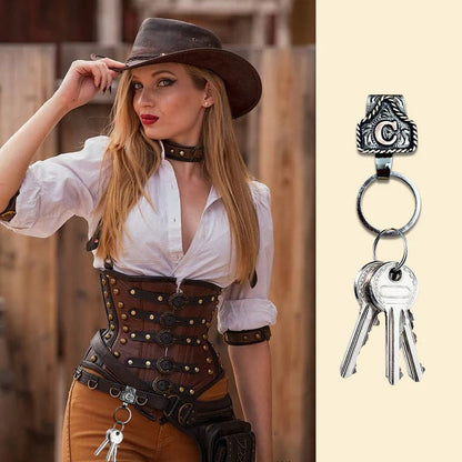 Handmade Cow Tag Belt  Key Holder with Custom Initial.