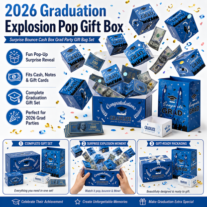 2026 Graduation Explosion Pop Gift Box 🎓 Surprise Bounce Cash Box Grad Party Gift Bag Set