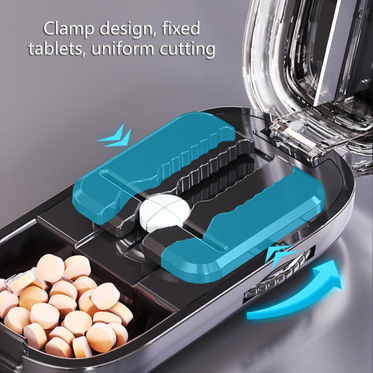 Japanese-Designed Adjustable Pill Splitter Box -  Medicine Cutter for 1/4, 1/2 Doses | Portable Tablet Organizer(Fits Multiple Pill Sizes)