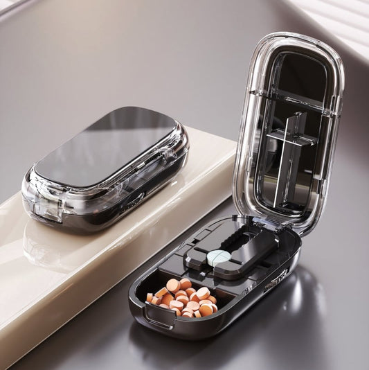 Japanese-Designed Adjustable Pill Splitter Box -  Medicine Cutter for 1/4, 1/2 Doses | Portable Tablet Organizer(Fits Multiple Pill Sizes)
