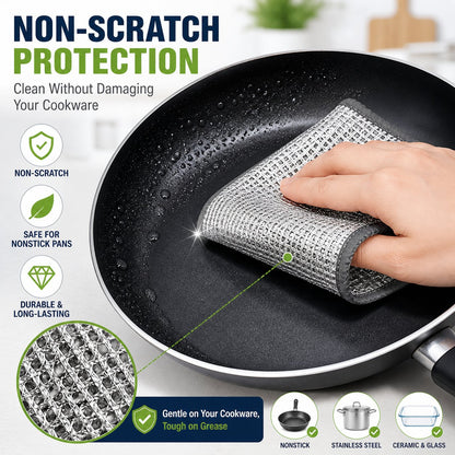 🧽10-Pack Reusable Non-Scratch Wire Dishcloths for Kitchen Cleaning