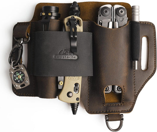 Leather Multitool Sheath,EDC Belt Organizer for Work and Daily Use,Leatherman Sheath, for Flashlight and Multitool