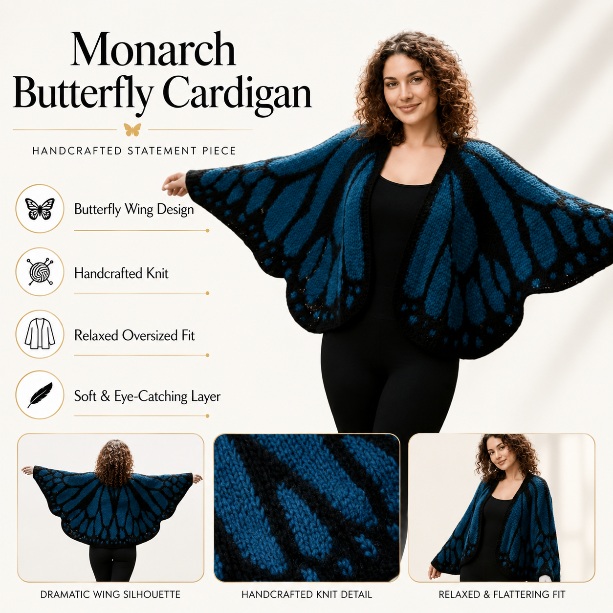 🔥LAST DAY 50% OFF - 🌟🦋 Monarch Butterfly Cardigan – Handcrafted Statement Piece