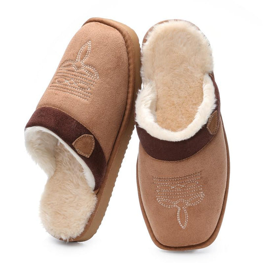 Cowboy Boot Slippers for Mens, Western House Slippers Indoor and Outdoor Square Toe
