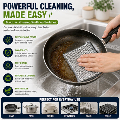 🧽10-Pack Reusable Non-Scratch Wire Dishcloths for Kitchen Cleaning
