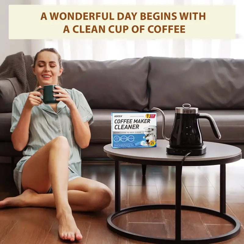 Coffee Machine Cleaner Descaler Tablets - 24 Pack, Deep Cleaning and Descaling for All Coffee Makers