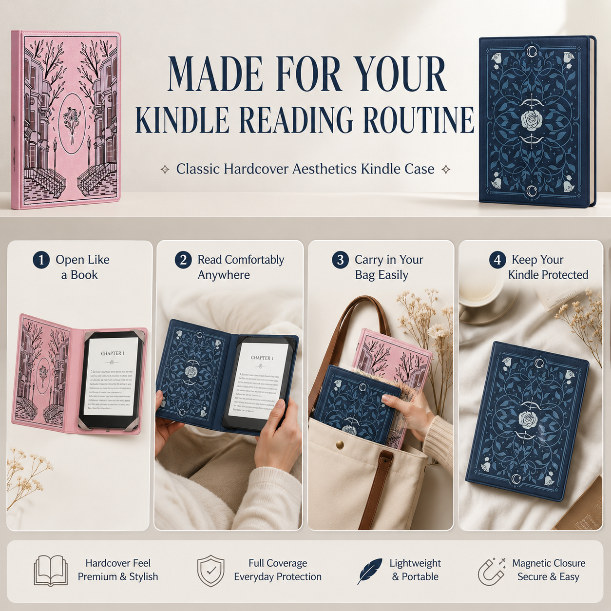 Classic Hardcover Aesthetics Kindle Case  📚 Durable Library-Style Sleeve for a Real Book Feel ✨