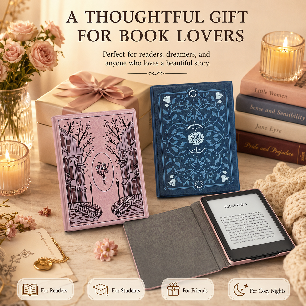 Classic Hardcover Aesthetics Kindle Case  📚 Durable Library-Style Sleeve for a Real Book Feel ✨