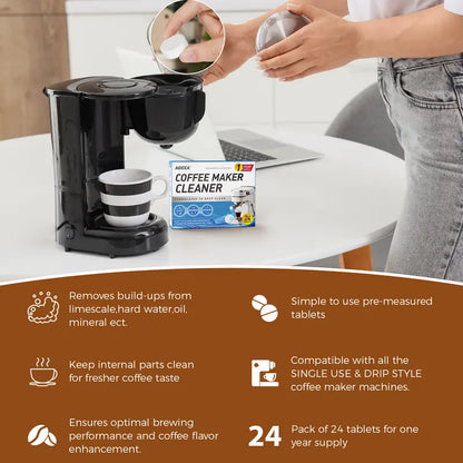 Coffee Machine Cleaner Descaler Tablets - 24 Pack, Deep Cleaning and Descaling for All Coffee Makers