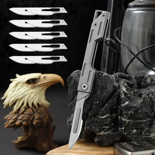 Folding Scalpel Knife with 10 Blades, coin pocket size for Outdoor Camping, DIY Projects & Daily Office Carry