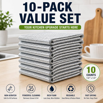 🧽10-Pack Reusable Non-Scratch Wire Dishcloths for Kitchen Cleaning