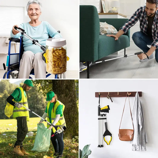 43" Extra Long Grabber Reacher Tool, Grabbers for Seniors Grab it Reaching Tool w/Anti-Drop Cord, Lightweight Trash Grabber Pickup Tool 360°Rotating Jaw +Magnets, Heavy Duty Foldable Grabber