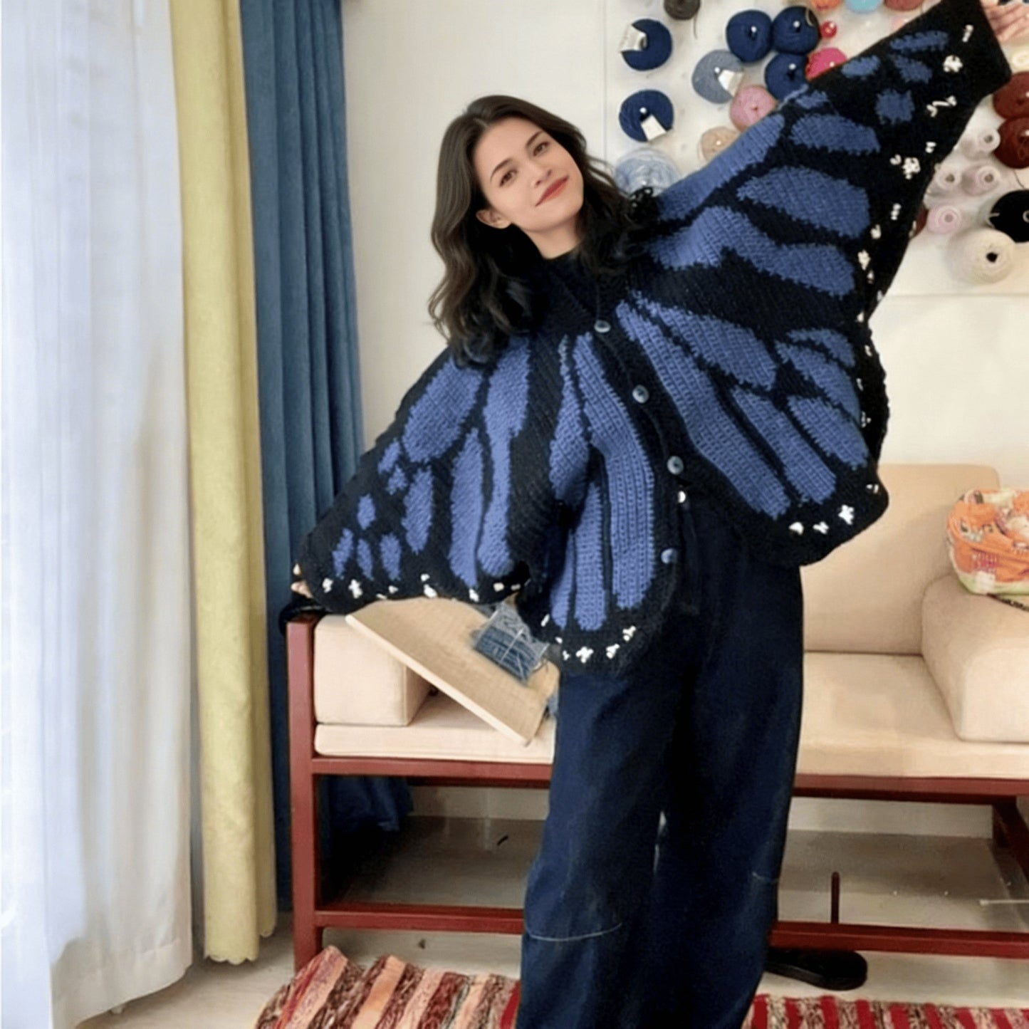 🔥LAST DAY 50% OFF - 🌟🦋 Monarch Butterfly Cardigan – Handcrafted Statement Piece