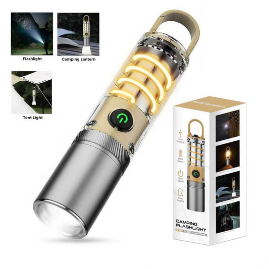 Cool Christmas gifts🎁Rechargeable LED Flashlight with 360° Camping Lantern – Super Bright, Long Range Flashlight for Camping, Hiking, Emergencies, Outdoor Adventures, Home & Daily Use