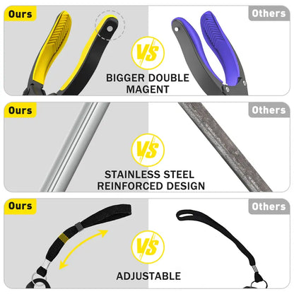 43" Extra Long Grabber Reacher Tool, Grabbers for Seniors Grab it Reaching Tool w/Anti-Drop Cord, Lightweight Trash Grabber Pickup Tool 360°Rotating Jaw +Magnets, Heavy Duty Foldable Grabber